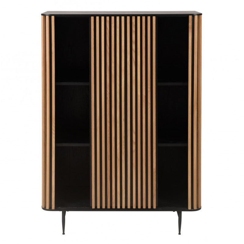 Komoda wysoka Linea dębowe lamele drewniana 135x45x98cm