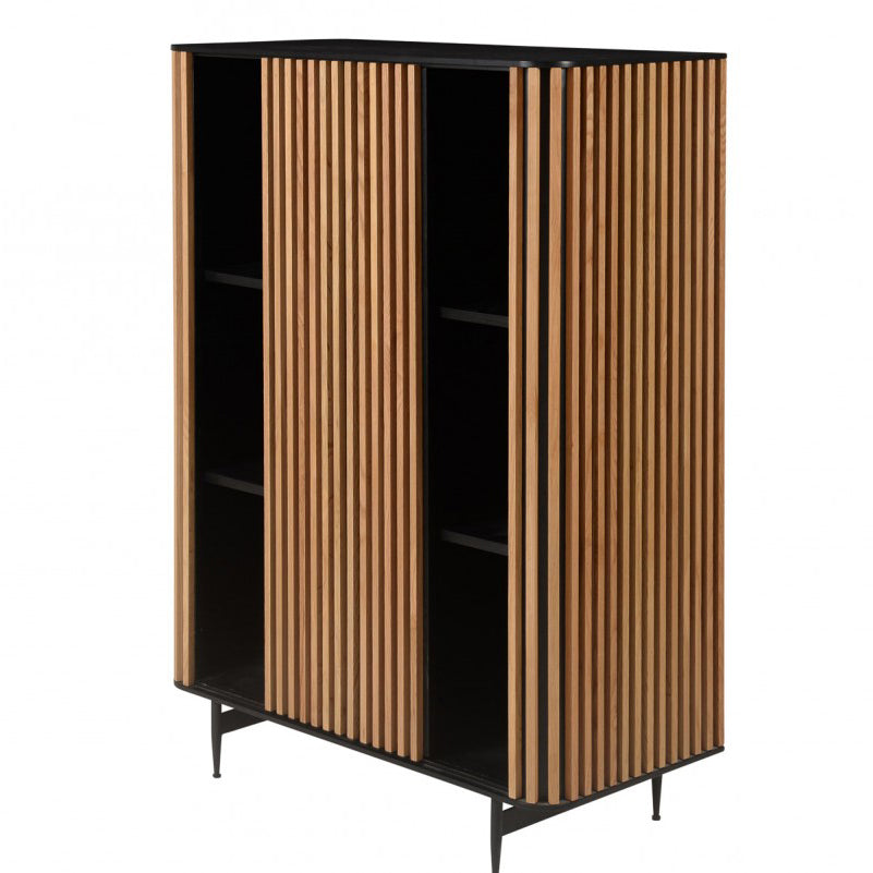 Komoda wysoka Linea dębowe lamele drewniana 135x45x98cm