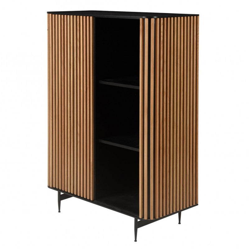 Komoda wysoka Linea dębowe lamele drewniana 135x45x98cm