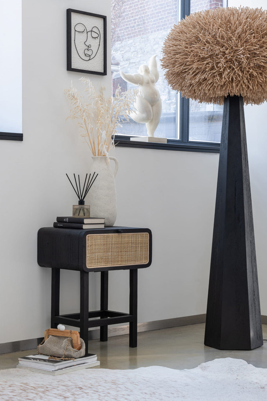 Stolik Molly szafka nocna drewno rattan 60x45x37 cm J-Line