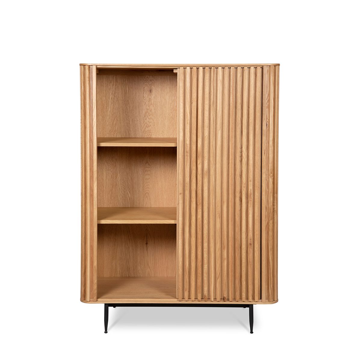 Komoda wysoka Linea dębowe lamele drewniana 135x45x98cm