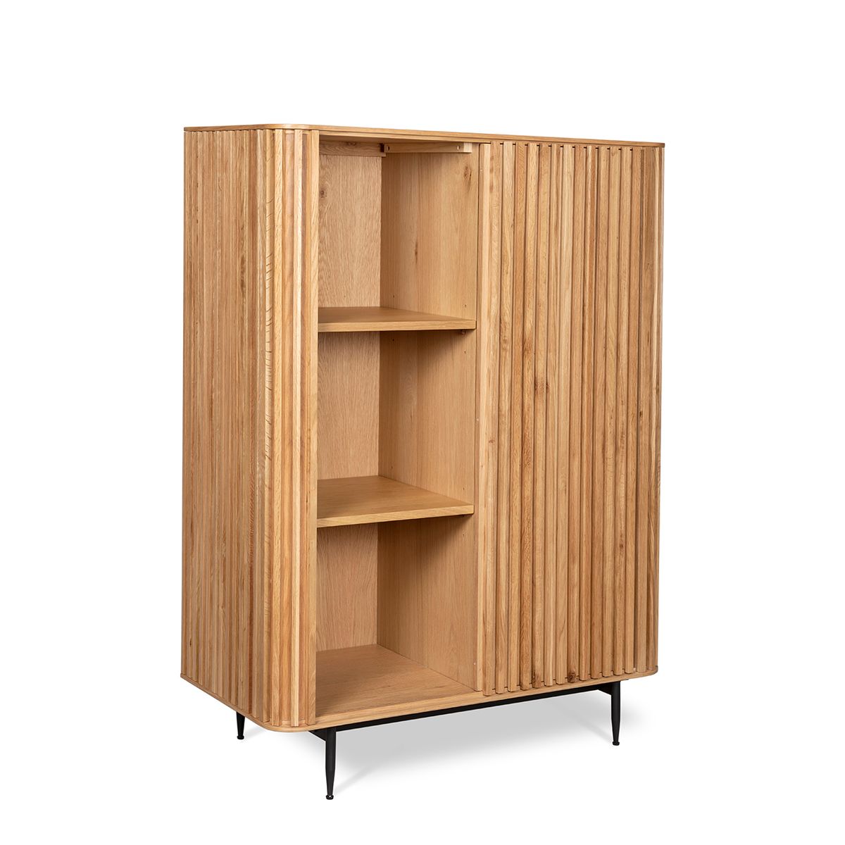 Komoda wysoka Linea dębowe lamele drewniana 135x45x98cm