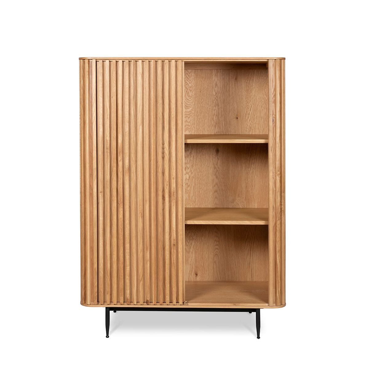 Komoda wysoka Linea dębowe lamele drewniana 135x45x98cm