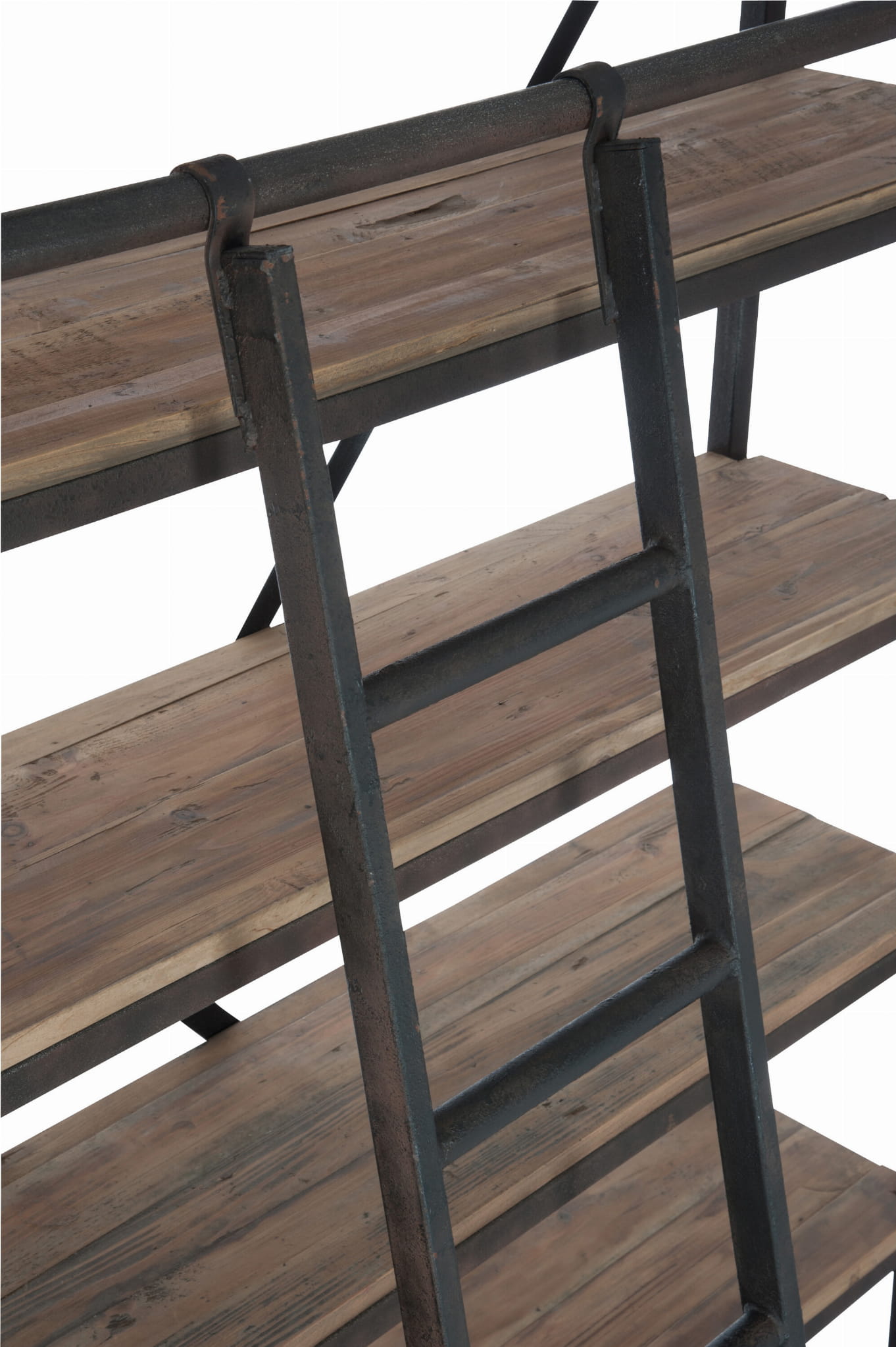 Regał RIVET z drabiną drewno metal 160x45xh243 cm