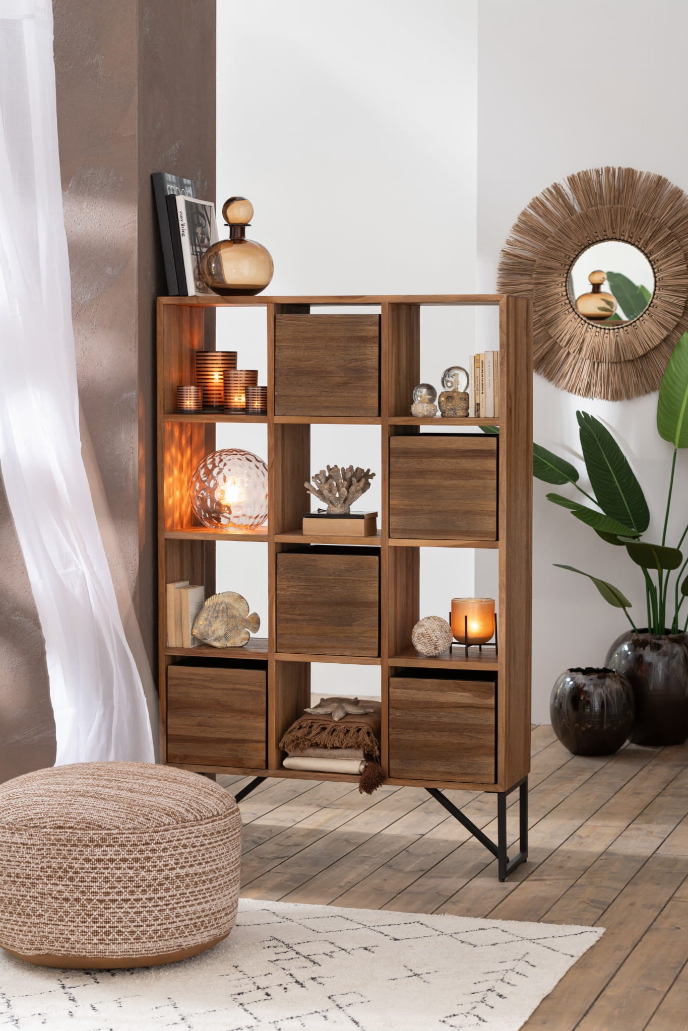 Regał z szufladami NATURAL TEAK z recyklingowanego drewna 100x30x158 cm