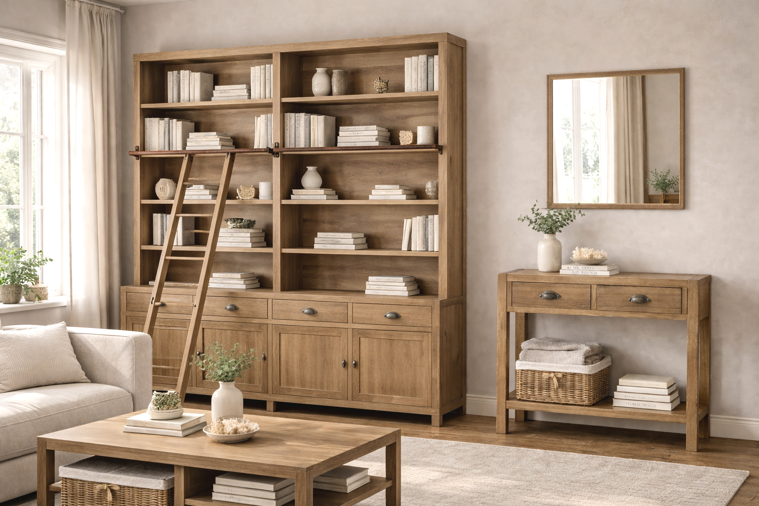 Regał biblioteczka FARMHOUSE z drabiną 200x232 cm
