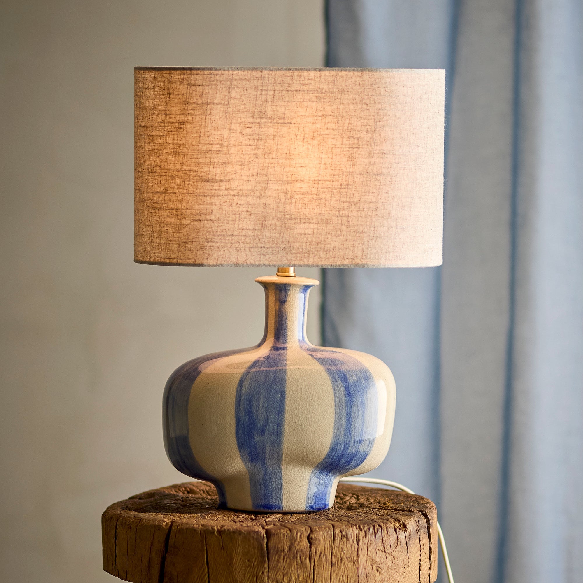 Lampa stołowa ALIDA w pasy niebieska 46 cm