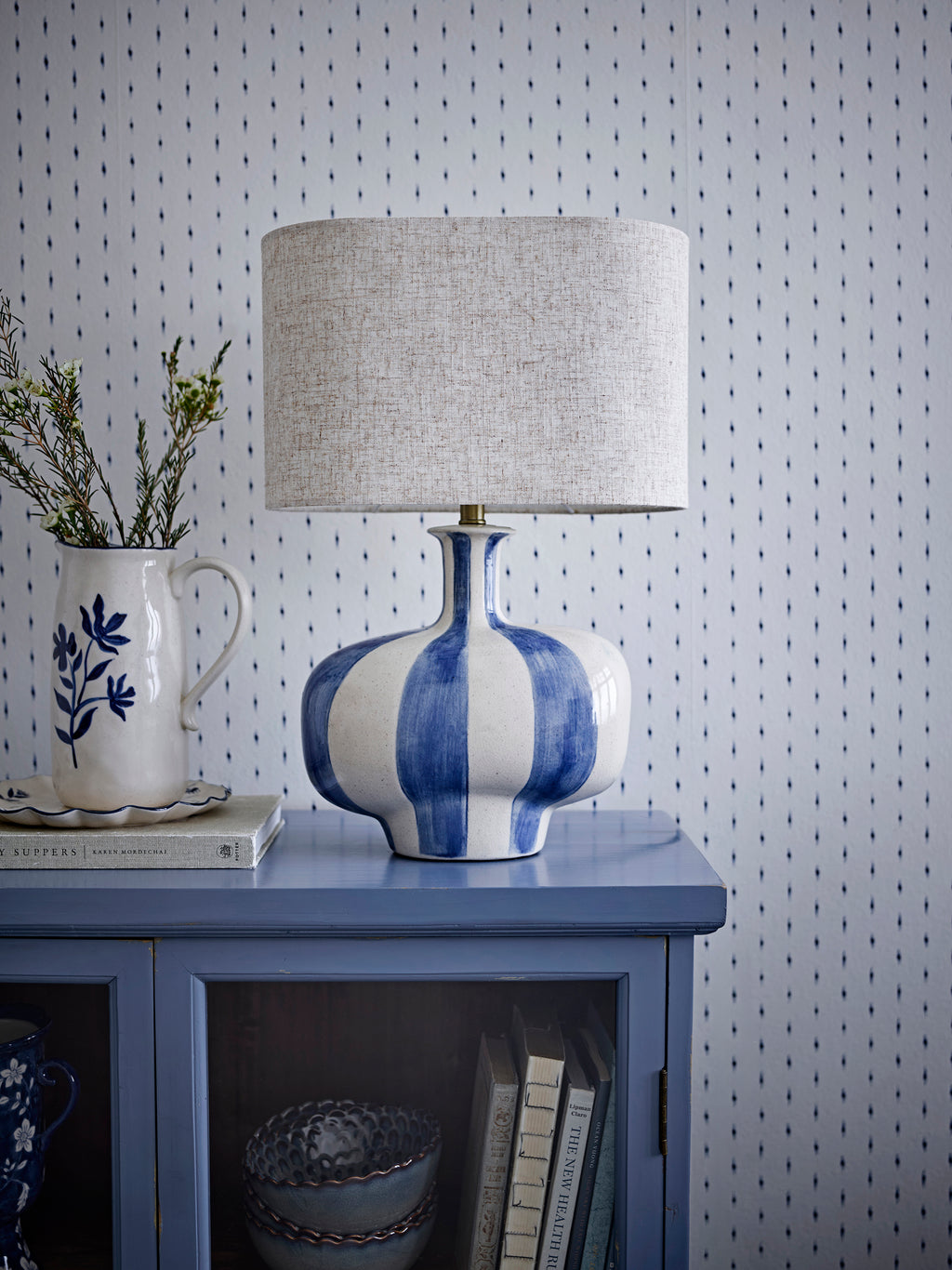 Lampa stołowa ALIDA w pasy niebieska 46 cm