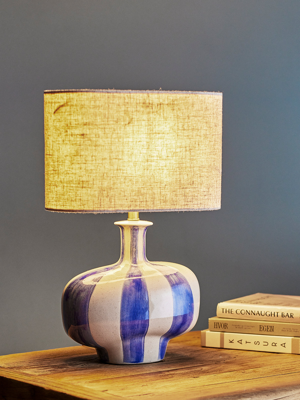 Lampa stołowa ALIDA w pasy niebieska 46 cm