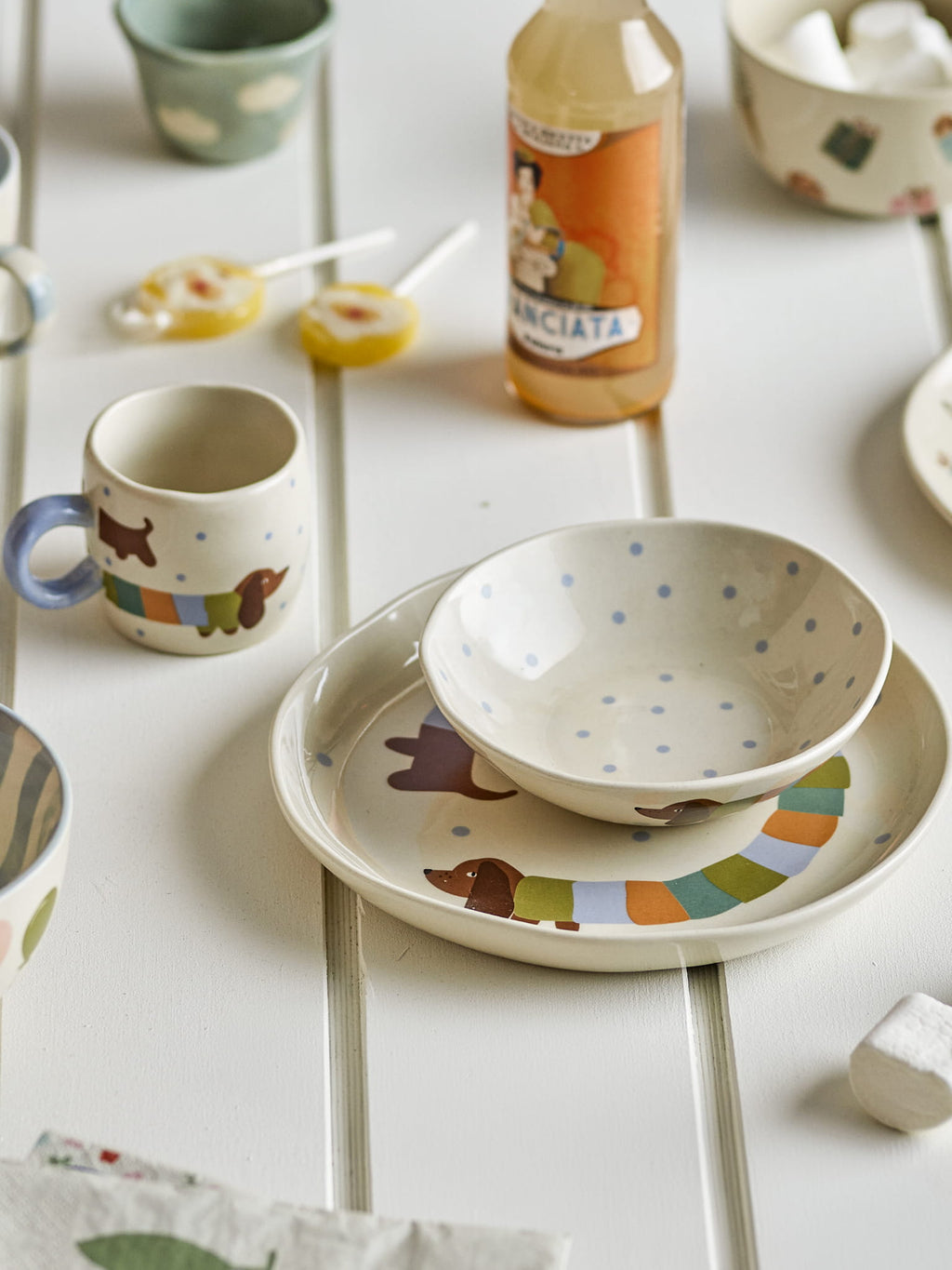 Bloomingville CHARLIE Ceramiczny Zestaw Naczyń dla Dzieci / 3 El. Piesek Bloomingville
