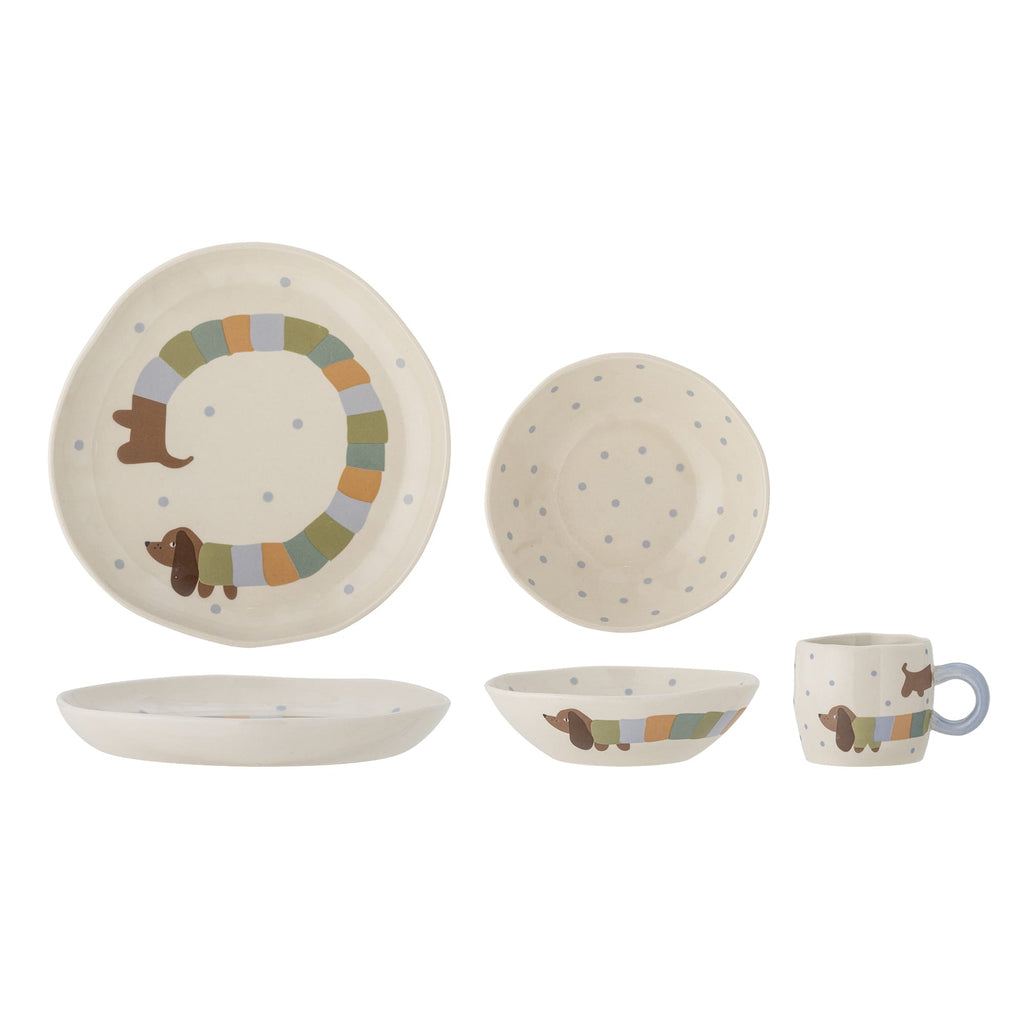 Bloomingville CHARLIE Ceramiczny Zestaw Naczyń dla Dzieci / 3 El. Piesek Bloomingville