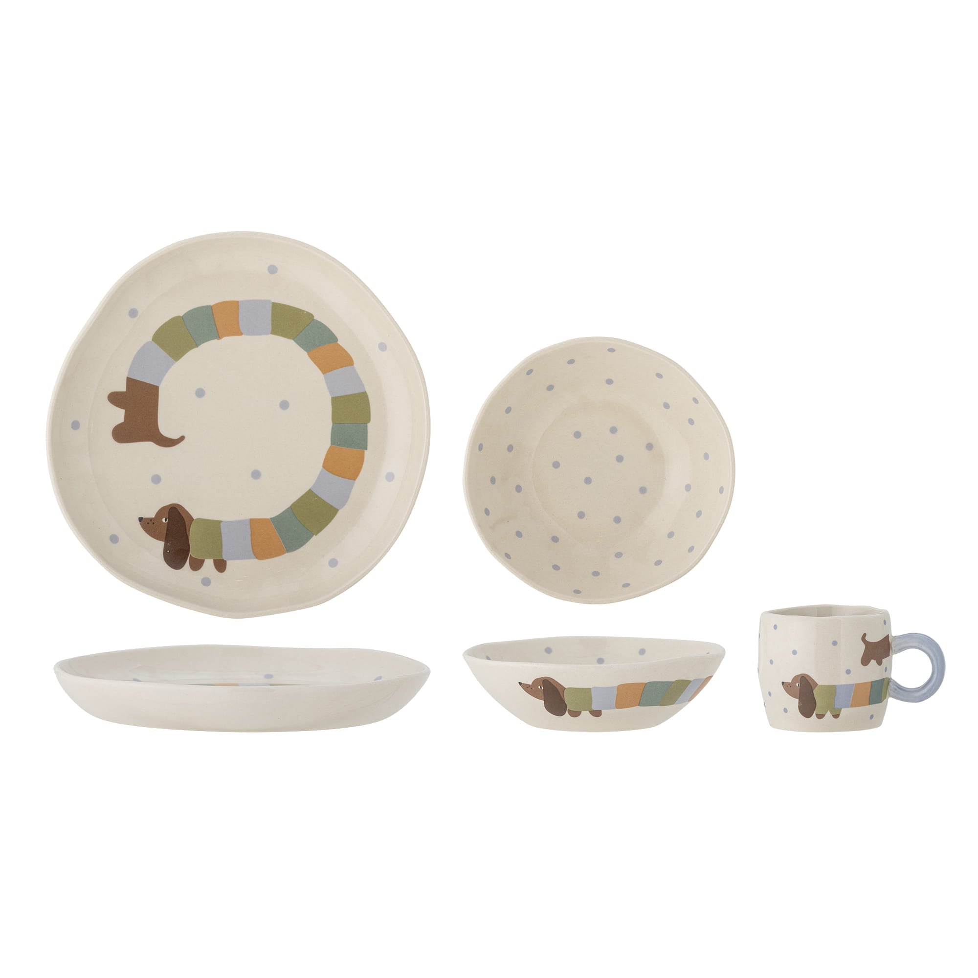 Bloomingville CHARLIE Ceramiczny Zestaw Naczyń dla Dzieci / 3 El. Piesek Bloomingville