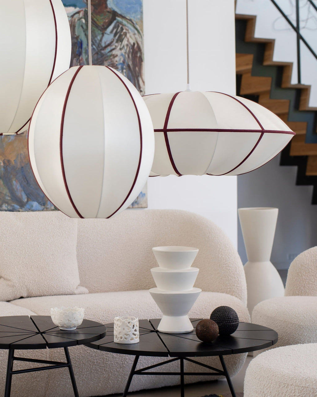 Jedwabna lampa Indochina UFO Offwhite/Bordeaux OI SOI OI