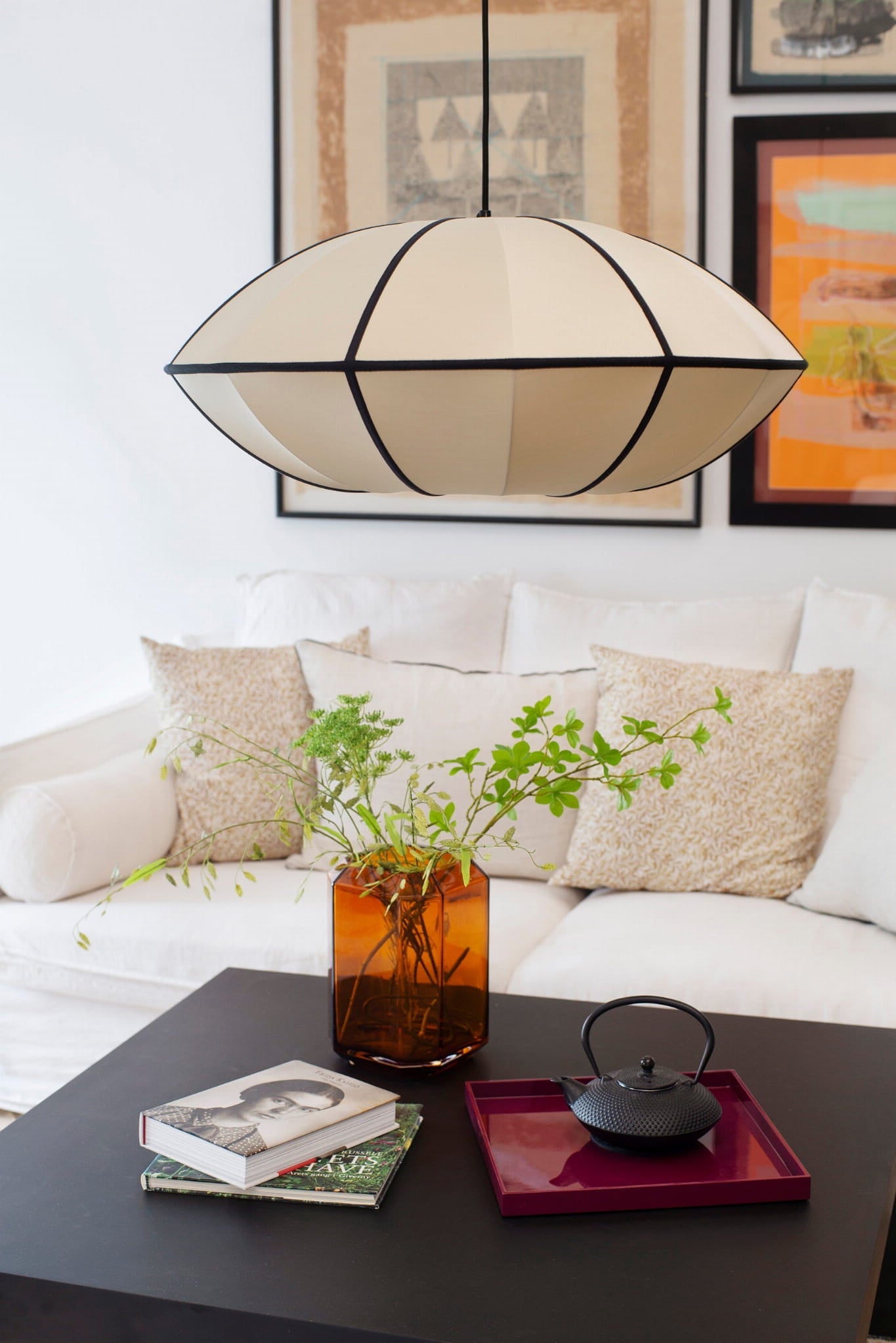 Jedwabna lampa sufitowa Indochina Classic Ufo ø70x27cm czarna lamówka OI SOI OI