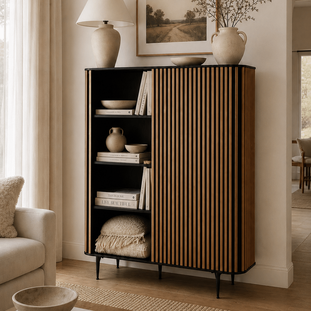 Komoda wysoka Linea dębowe lamele drewniana 135x45x98cm Zago