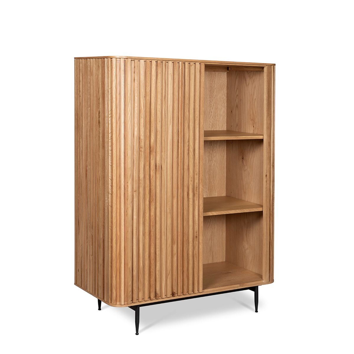 Komoda wysoka Linea dębowe lamele drewniana 135x45x98cm Zago