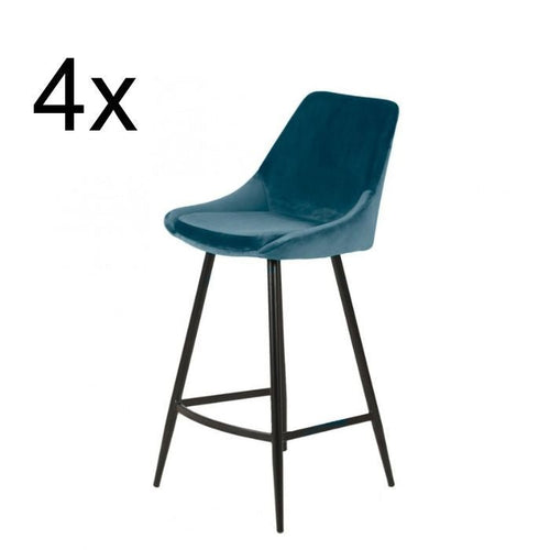 Komplet 4 krzeseł barowych Bari niebieski welur siedzisko 66 cm Zago