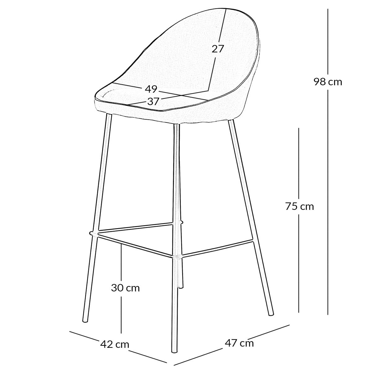 Krzesło barowe Maya ochra welurowe 75cm Zago