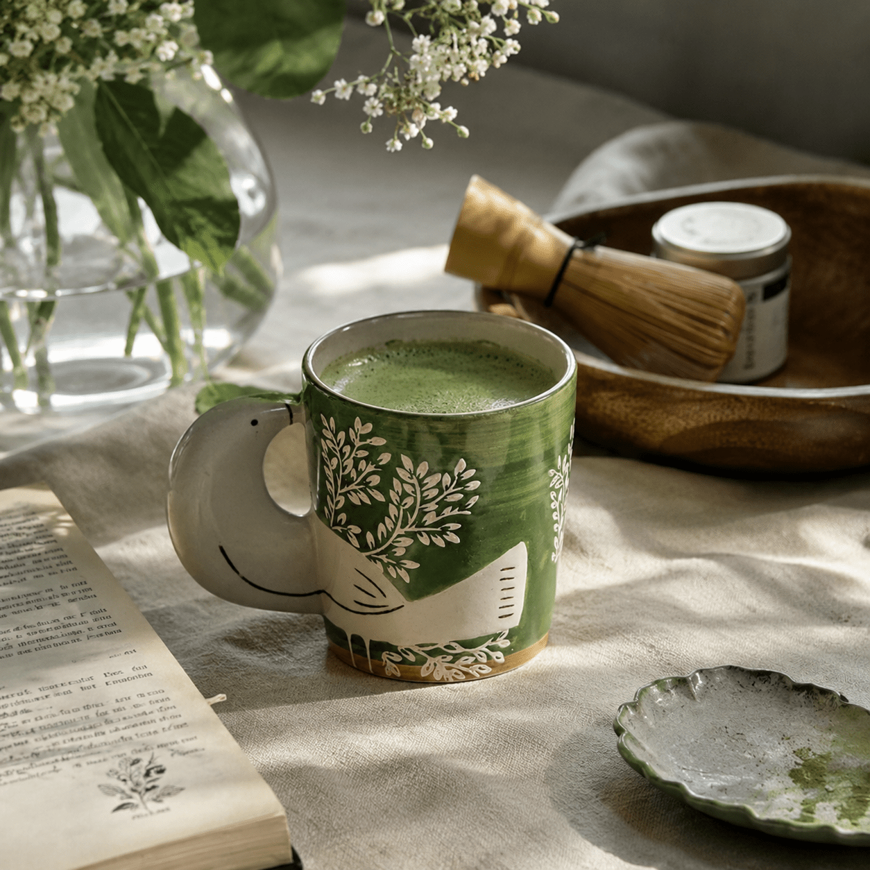 Kubek Hezha zielony 260 ml ptaki Bloomingville