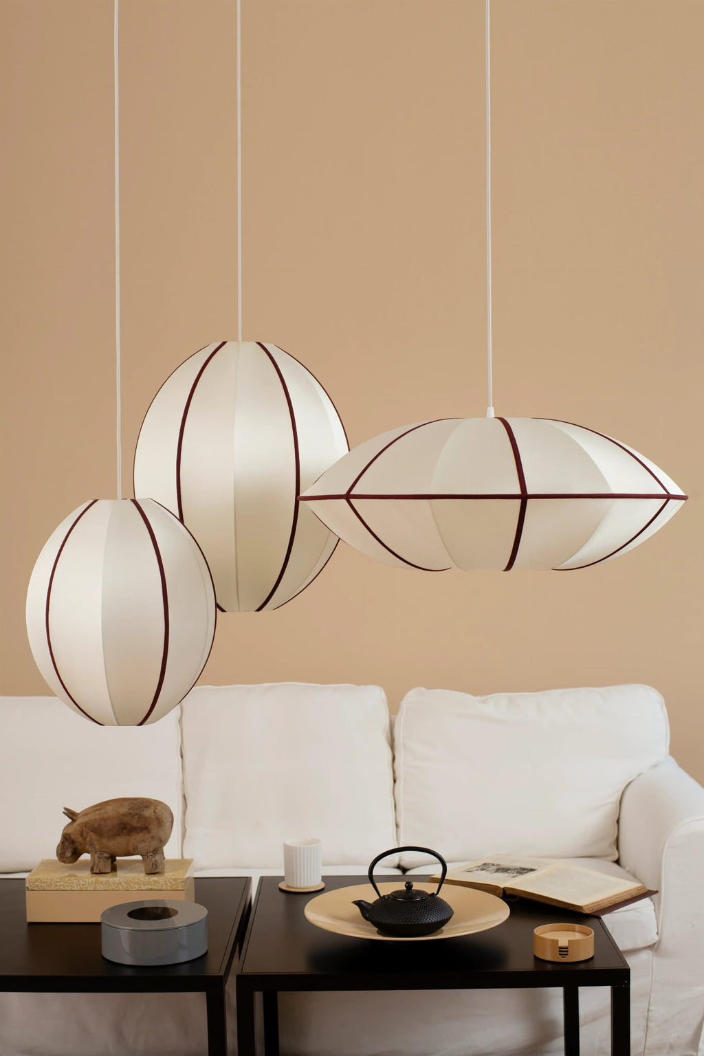Lampa Indochina Oval S owalna jedwab ø35x40 cm Offwhite/Bordeaux OI SOI OI