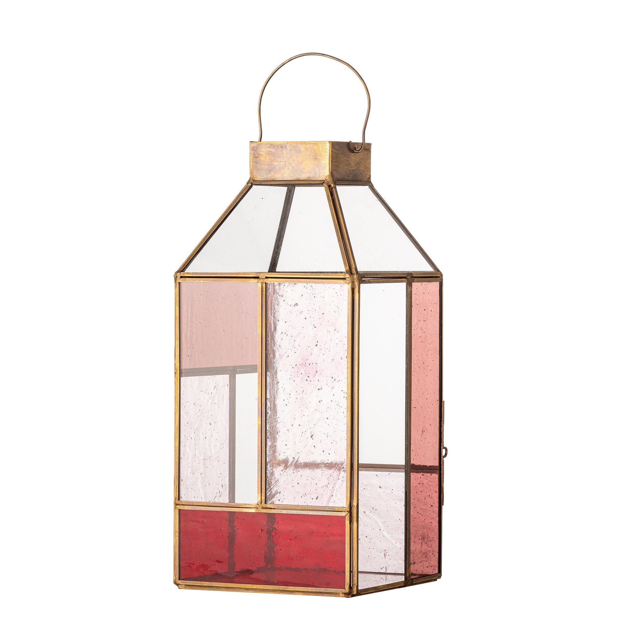 Latarenka DREW różowa lampion witraż 13x13x34 cm Bloomingville