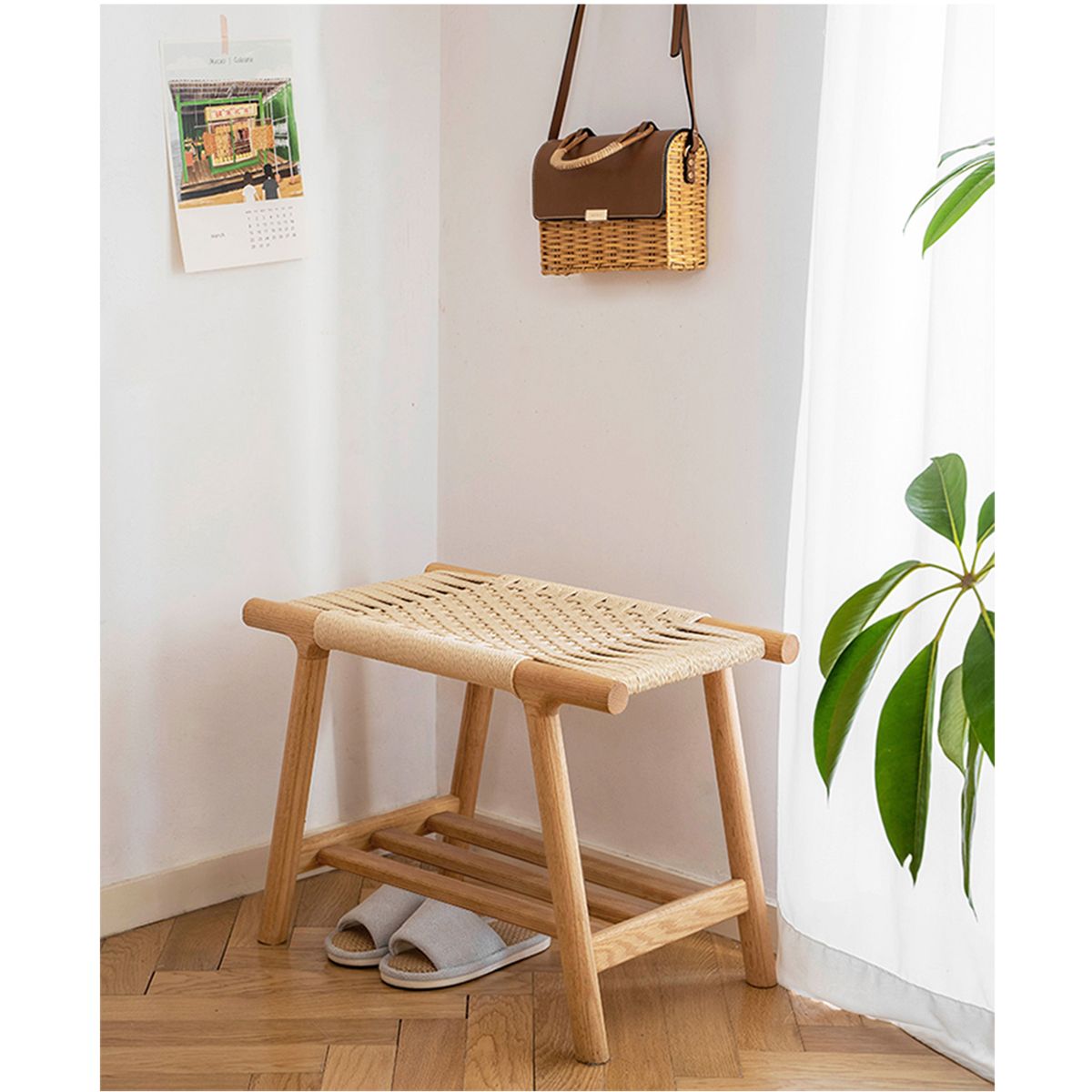 Ławka Zuma z półką dębowa 60x35xh43cm Zago