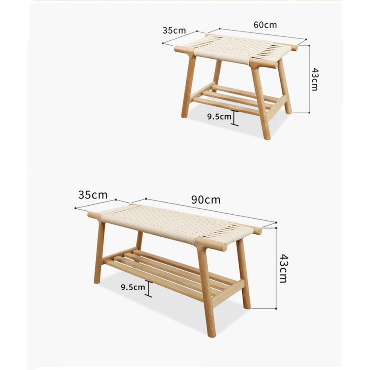 Ławka Zuma z półką dębowa 90x35xh43cm Zago