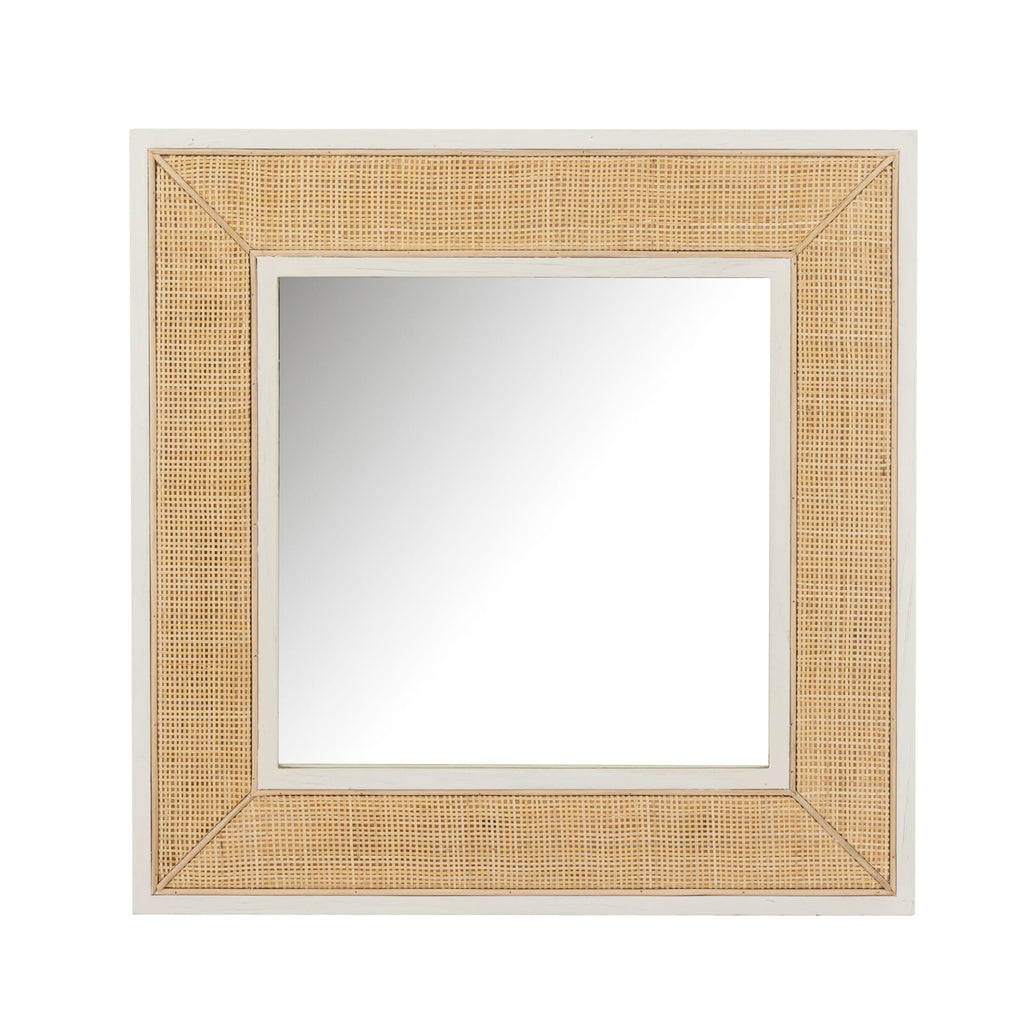 Lustro Molly w ramie z drewna i rattanu białe 80x80 cm J - LINE