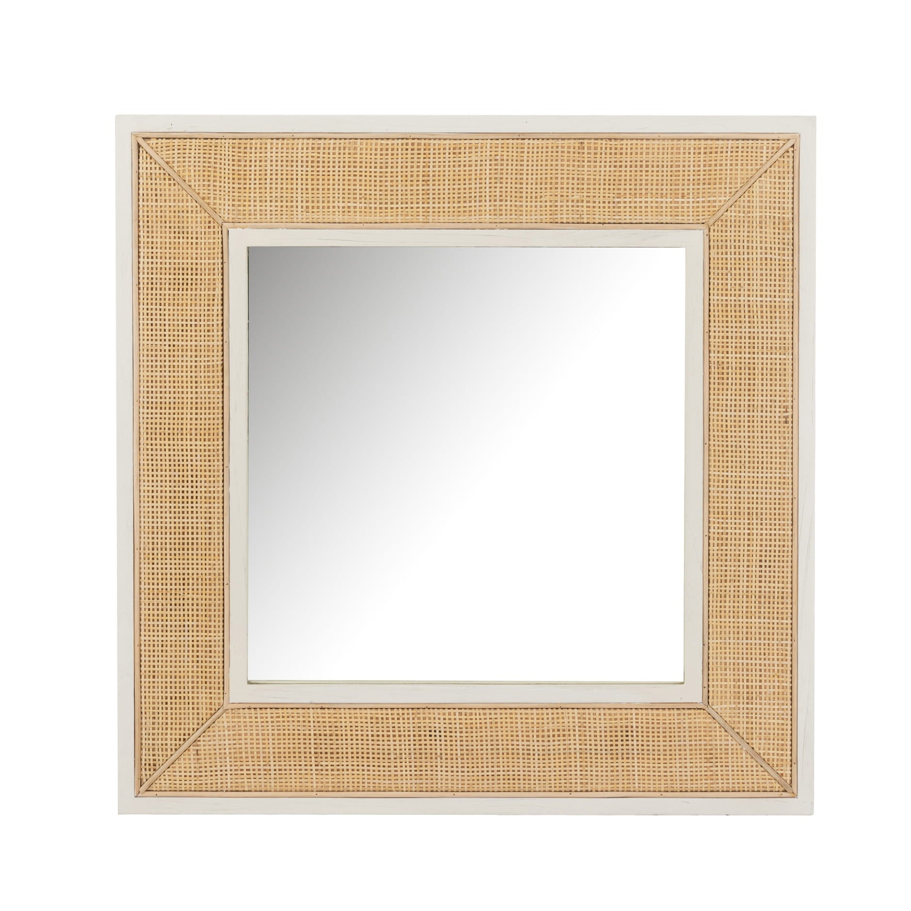 Lustro Molly w ramie z drewna i rattanu białe 80x80 cm J - LINE