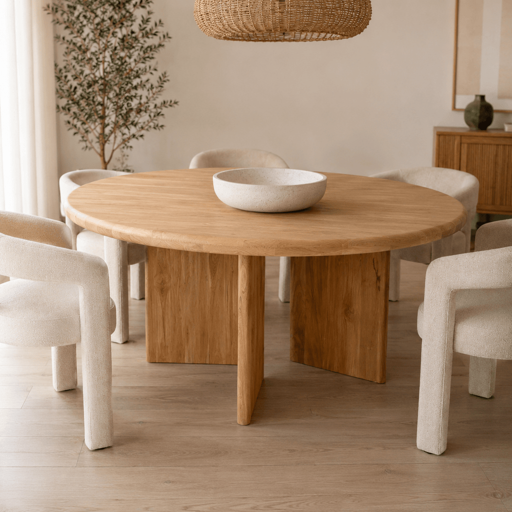 Okrągły stół do jadalni BRUNO z drewna tekowego 150 cm J - LINE