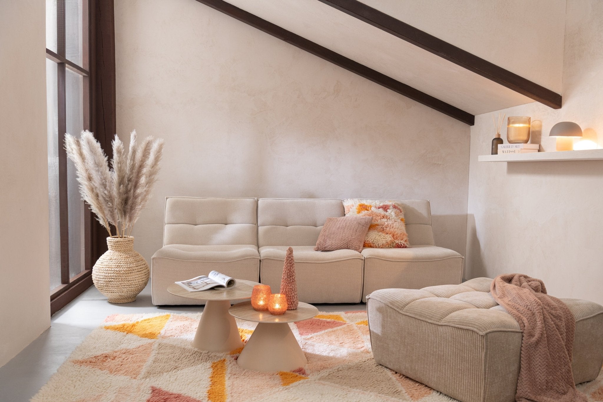 Otomana puf MONNO sofa modułowa beżowy sztruks 84x92x44 cm J - LINE