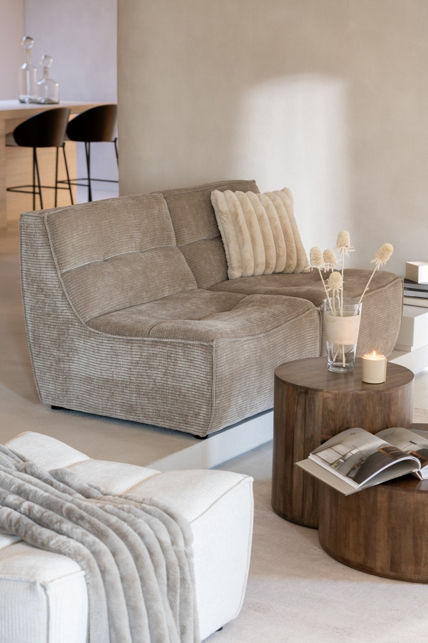 Otomana puf MONNO sofa modułowa beżowy sztruks 84x92x44 cm J - LINE