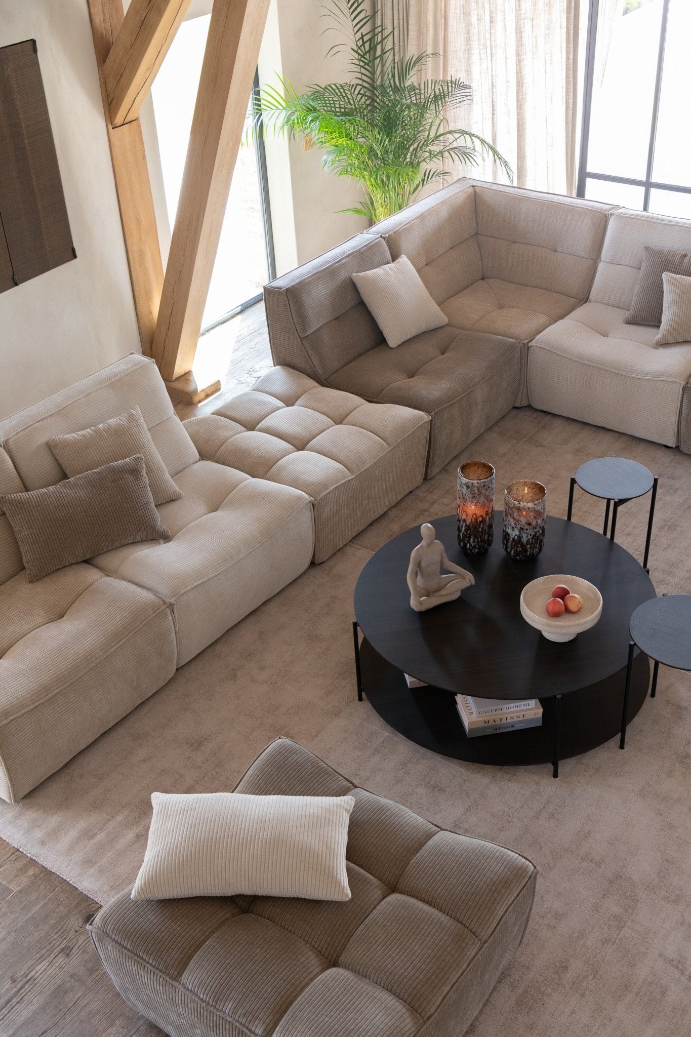 Otomana puf MONNO sofa modułowa ciemny beż sztruks 84x92x44 cm J - LINE