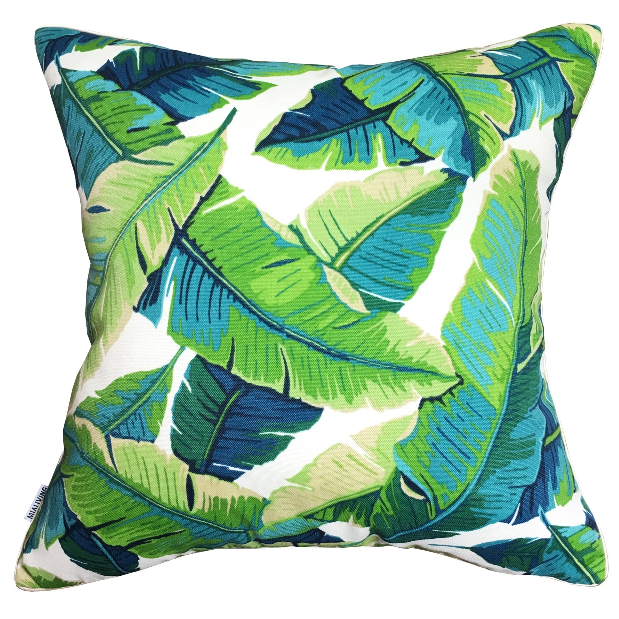 Poduszka dekoracyjna Bahama Blue w zielone liście bananowca THE HOMECEPT
