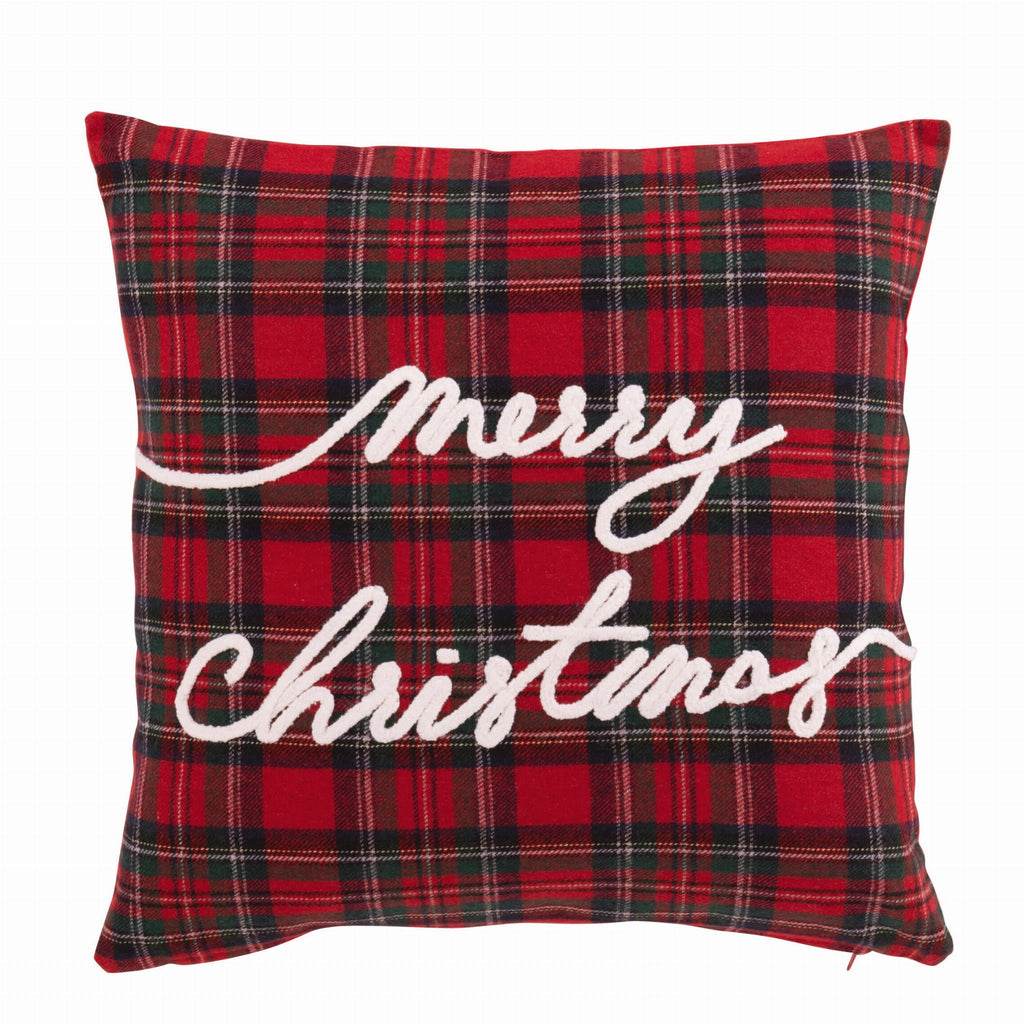 Poduszka świąteczna MERRY CHRISTMAS w kratę 45x45 cm J - LINE