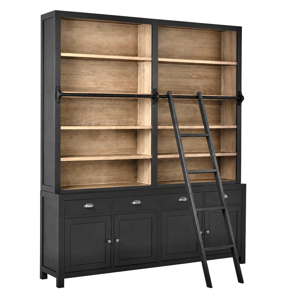Regał biblioteczka FARMHOUSE z drabiną czarny 200x232 cm J-LINE