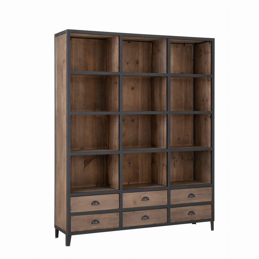 Regał biblioteczka Mateo z szufladami drewno metal 165x216 cm J - LINE