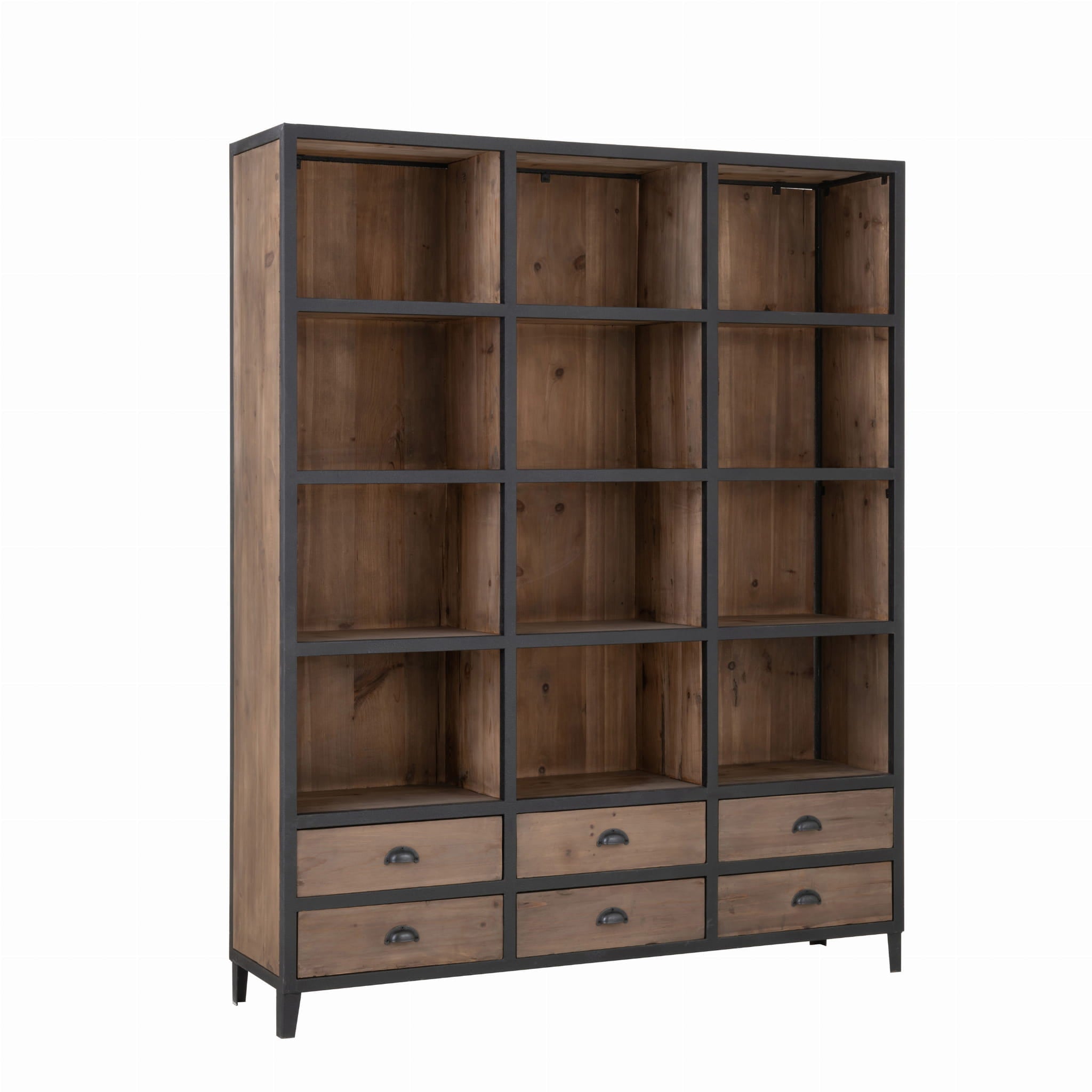Regał biblioteczka Mateo z szufladami drewno metal 165x216 cm J - LINE