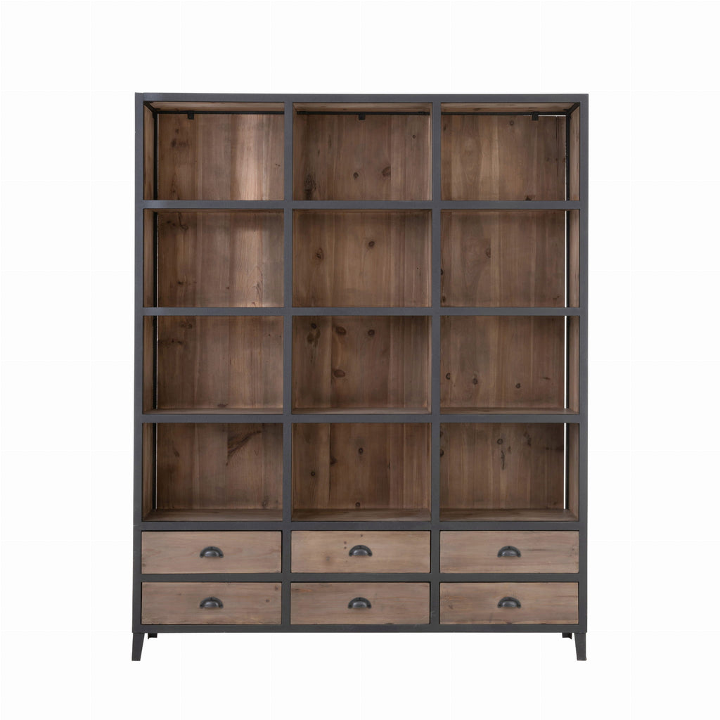 Regał biblioteczka Mateo z szufladami drewno metal 165x216 cm J - LINE