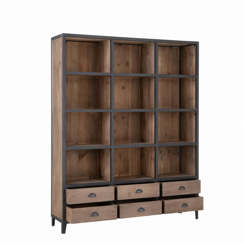 Regał biblioteczka Mateo z szufladami drewno metal 165x216 cm J - LINE