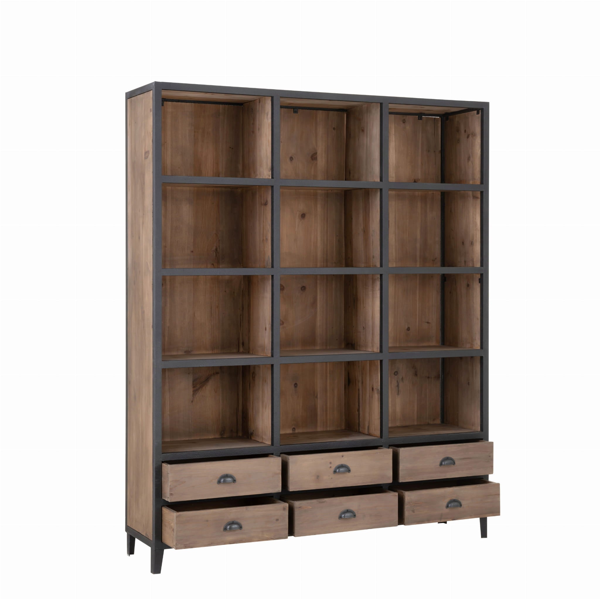 Regał biblioteczka Mateo z szufladami drewno metal 165x216 cm J - LINE