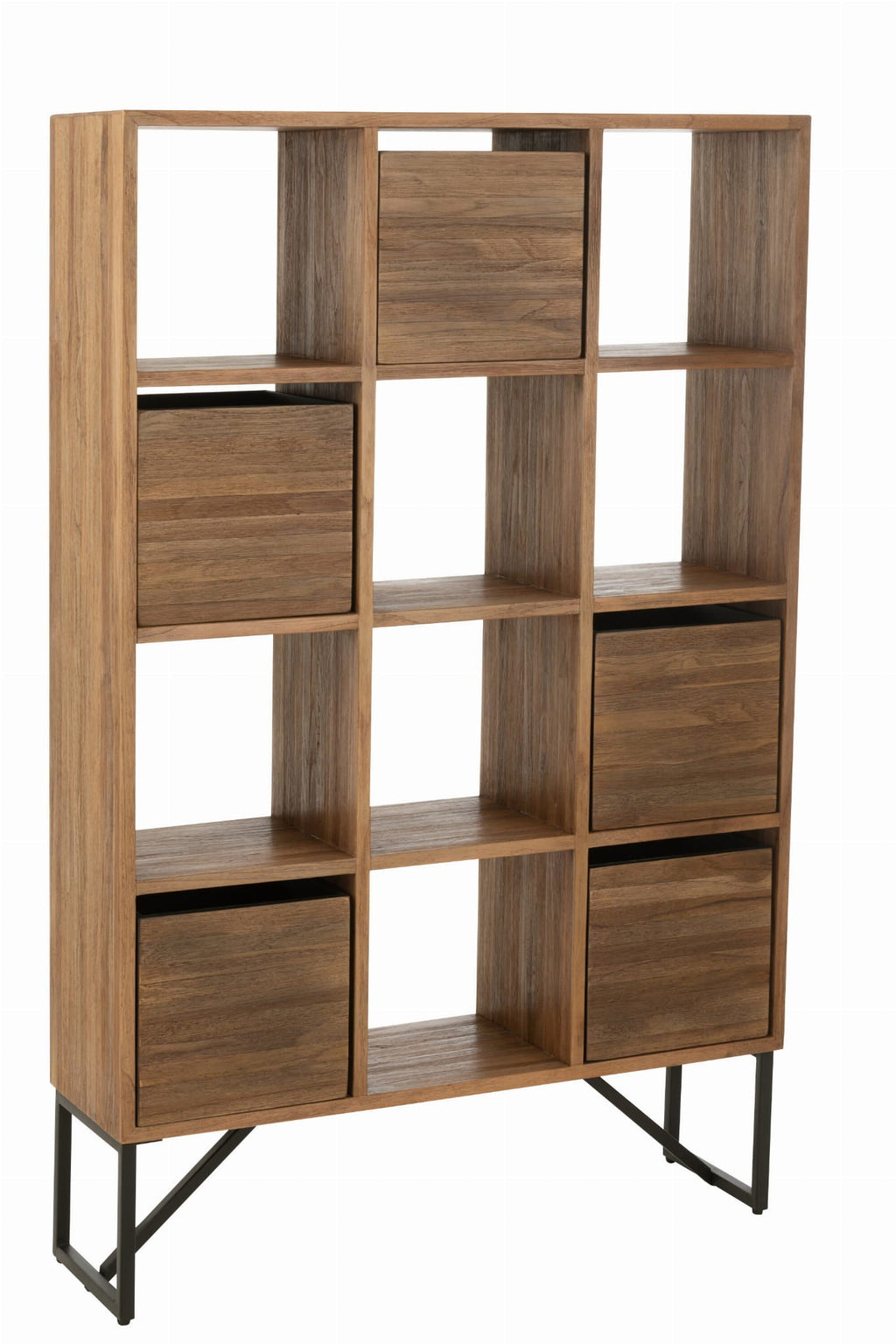Regał z szufladami NATURAL TEAK z recyklingowanego drewna 100x30x158 cm J - LINE