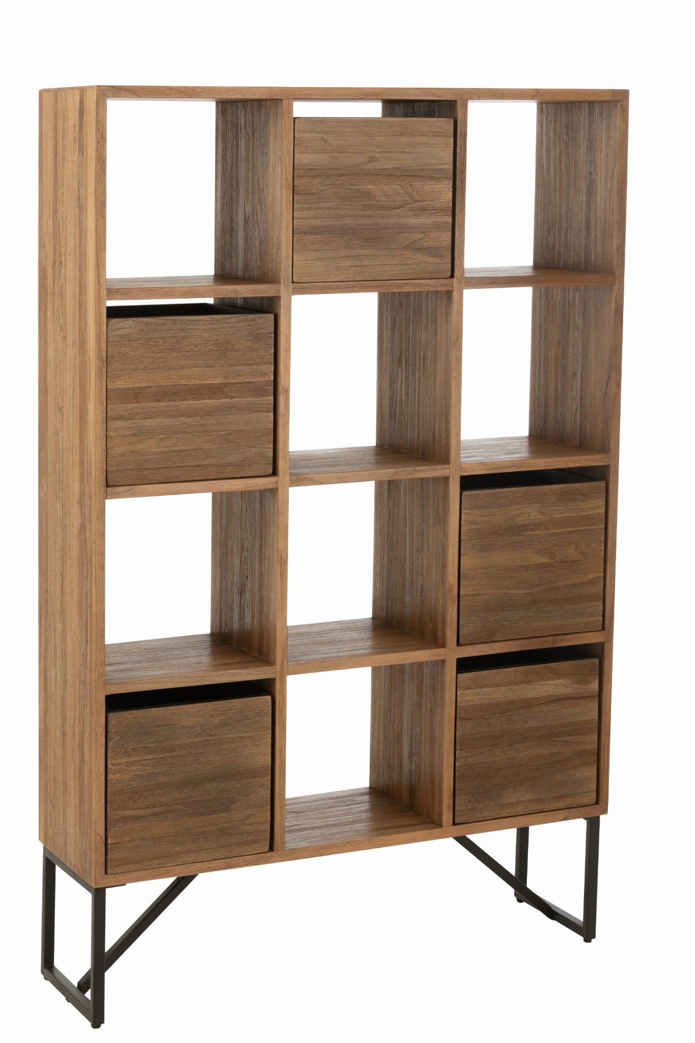 Regał z szufladami NATURAL TEAK z recyklingowanego drewna 100x30x158 cm J - LINE