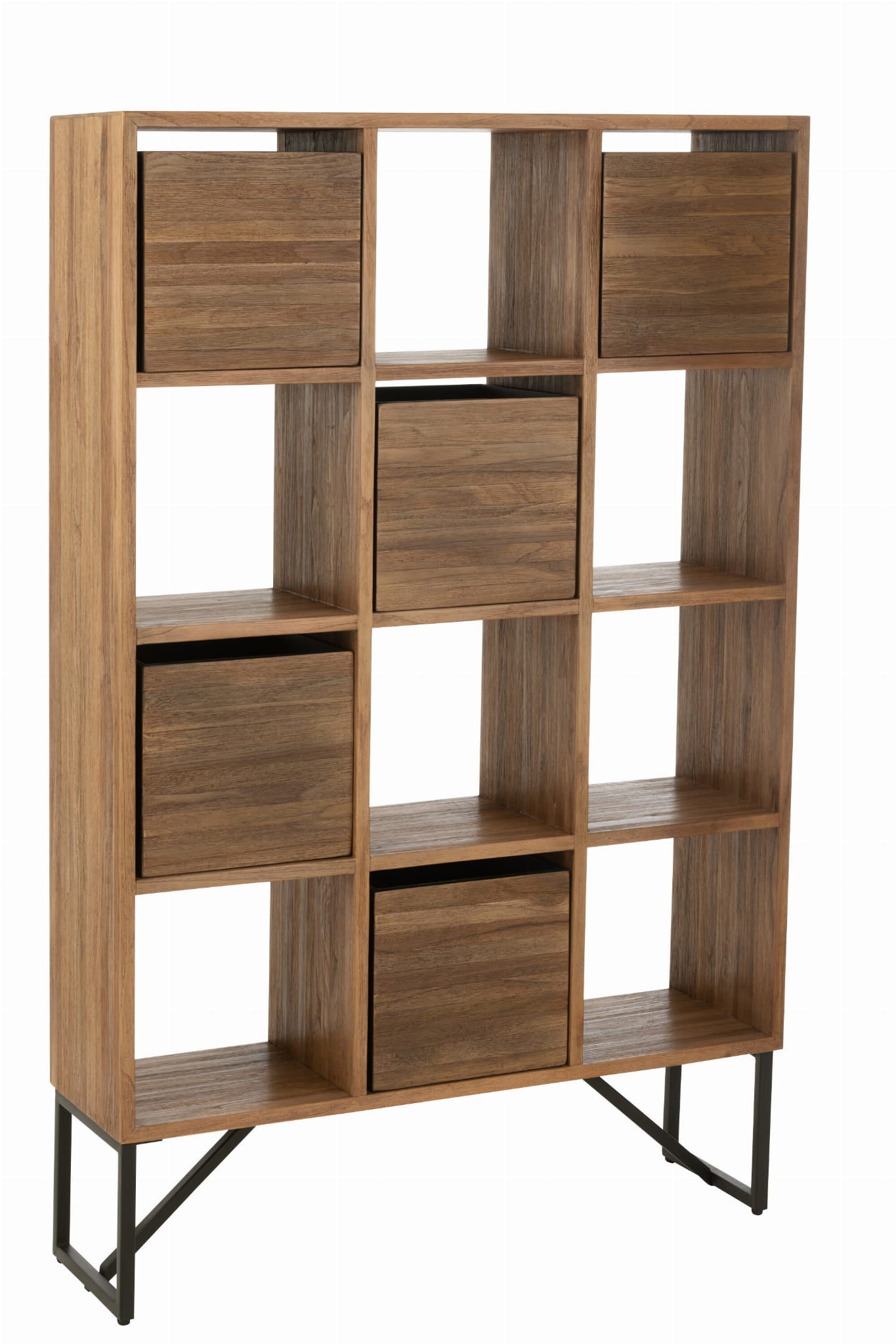 Regał z szufladami NATURAL TEAK z recyklingowanego drewna 100x30x158 cm J - LINE