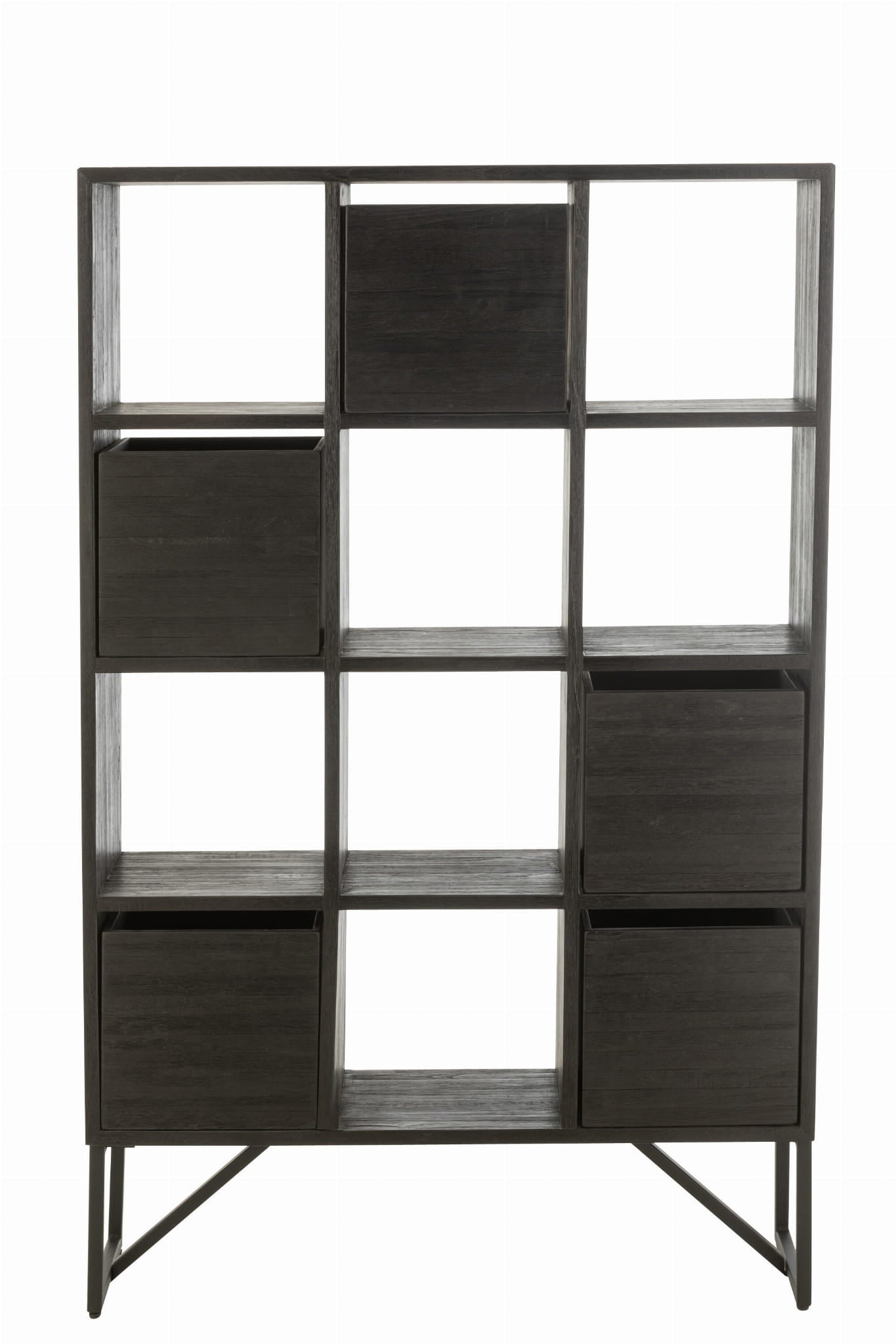 Regał z szufladami NOIR TEAK z recyklingowanego drewna 100x30x158 cm J - LINE