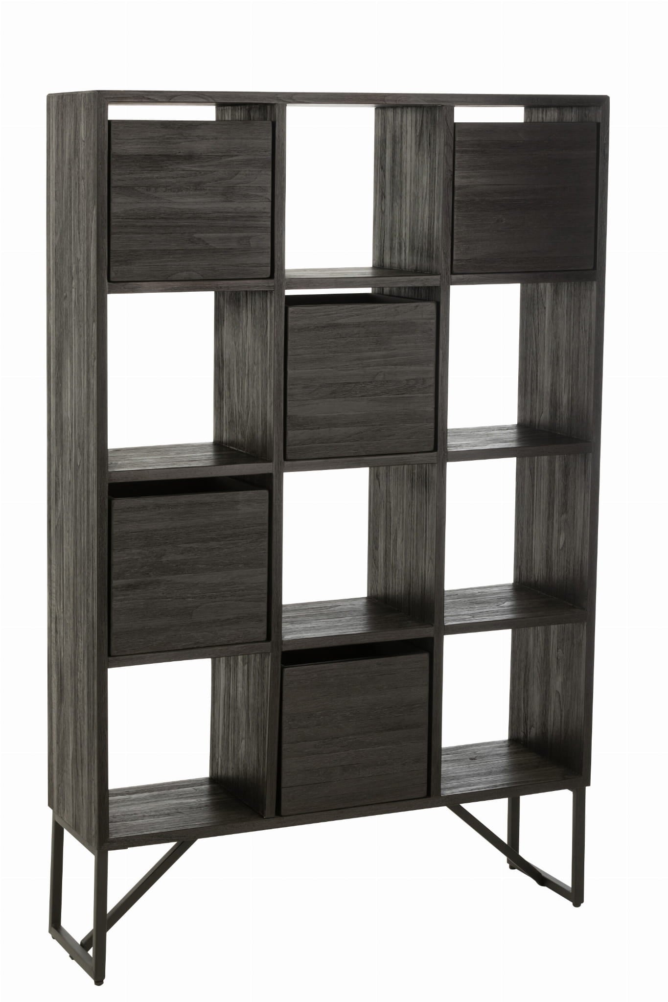 Regał z szufladami NOIR TEAK z recyklingowanego drewna 100x30x158 cm J - LINE