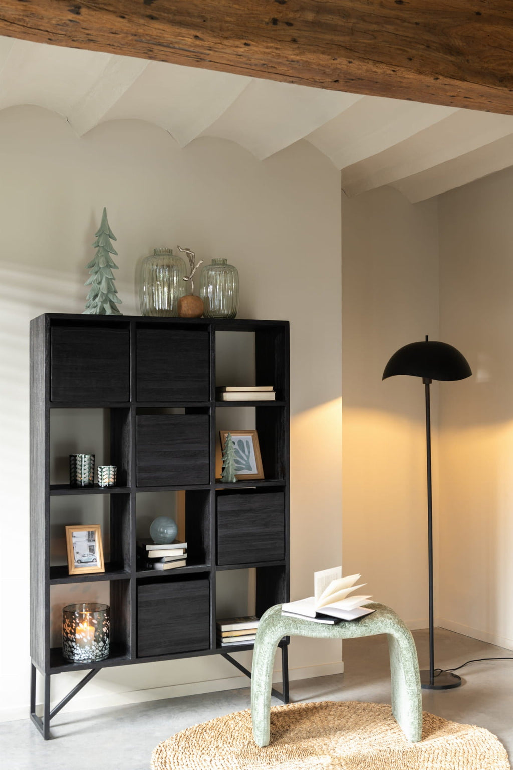 Regał z szufladami NOIR TEAK z recyklingowanego drewna 100x30x158 cm J - LINE