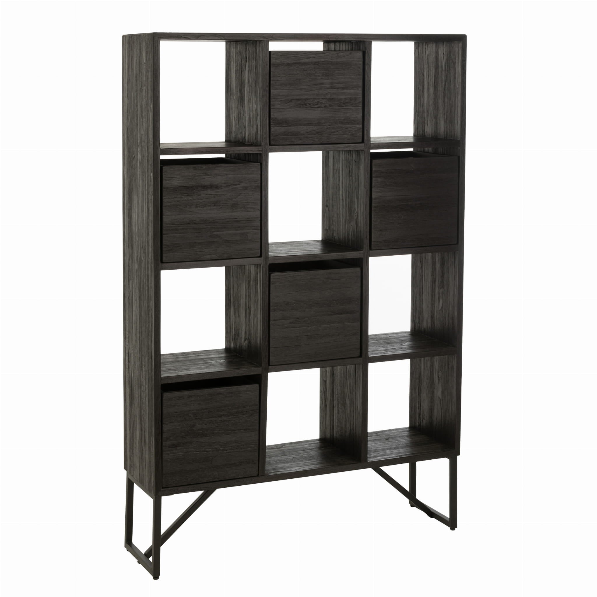 Regał z szufladami NOIR TEAK z recyklingowanego drewna 100x30x158 cm J - LINE