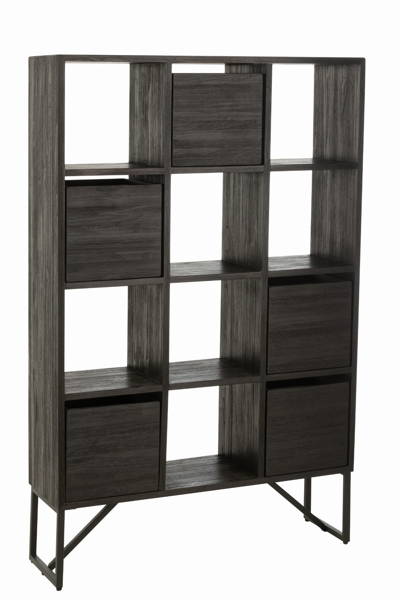 Regał z szufladami NOIR TEAK z recyklingowanego drewna 100x30x158 cm J - LINE