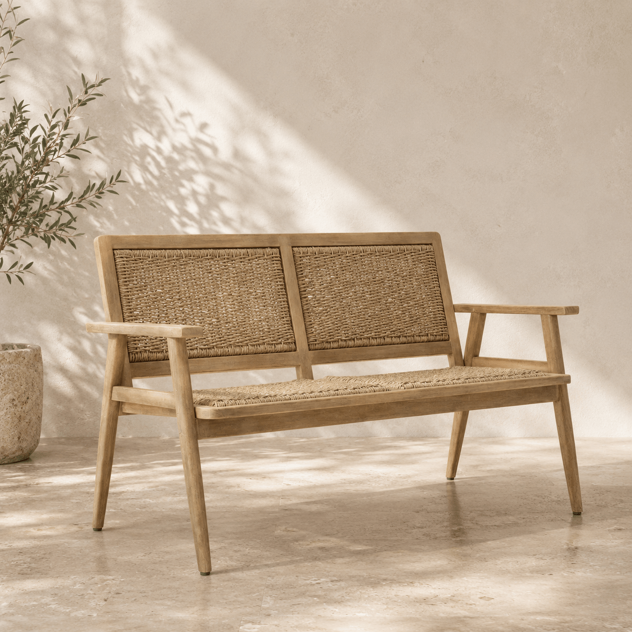 Sofa Sorrento drewno plecionka Bloomingville